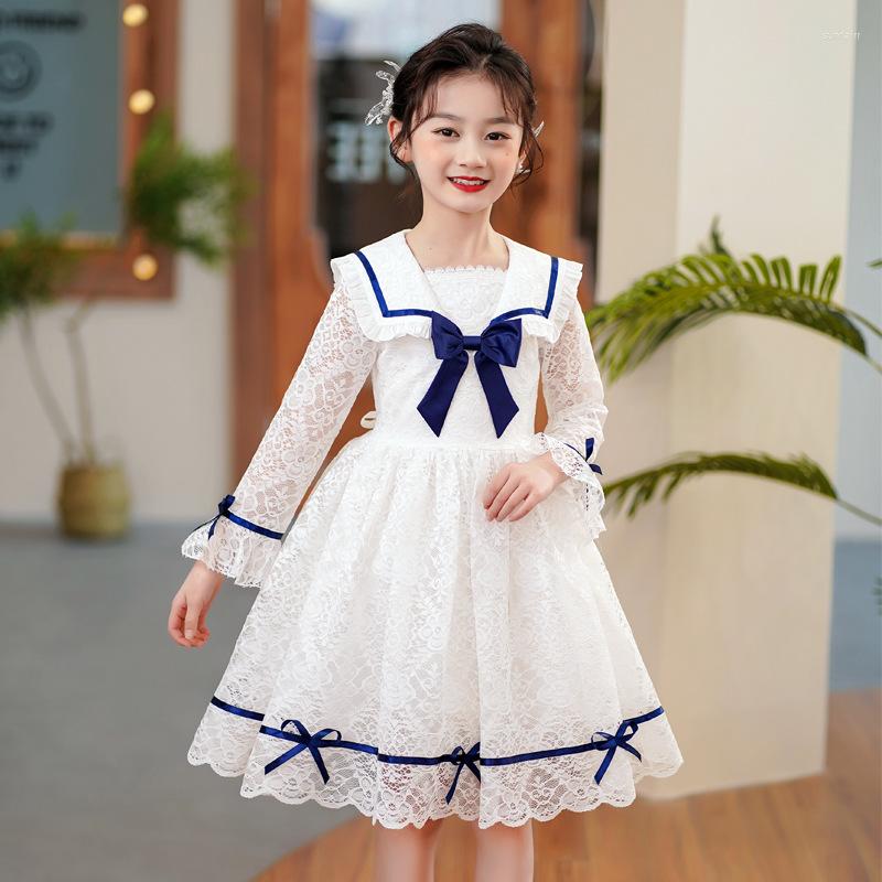 

Girl Dresses 2023 Spring Girls Princess Dress Cute Korean Long Sleeve School Style Sweet Uniform Children Autumn Performance Clothing, Blue