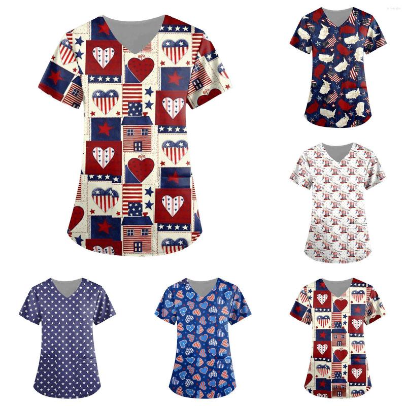 

Women's Blouses Womens Solid Shirt Printed Shirts For Women Stretchy Fourth Of July Flag Independence Day Long Sleeve Pack, Blue