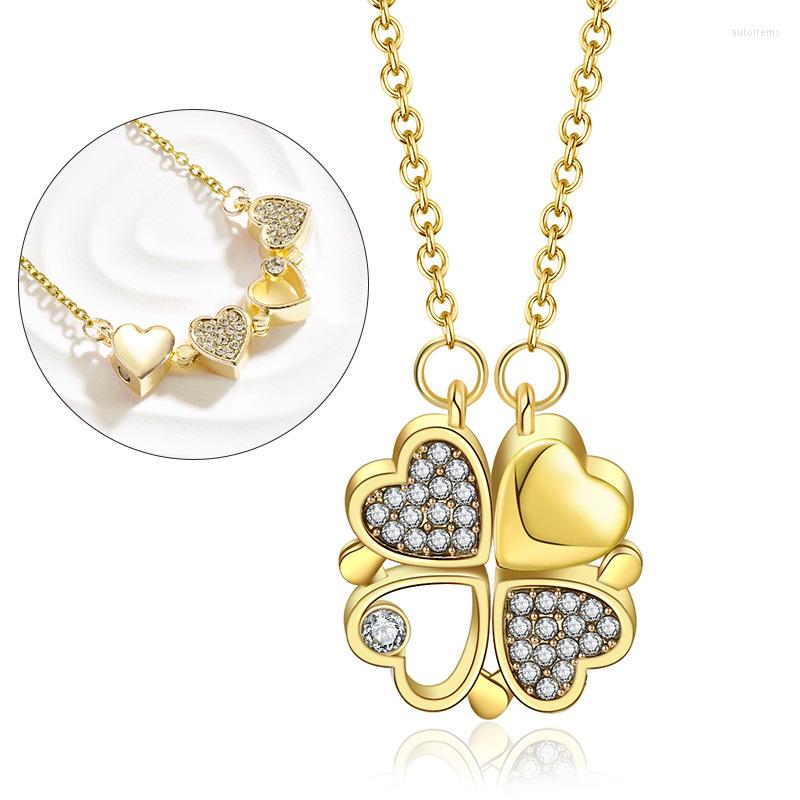 

Chains Four-leaf Clover Heart Necklace Double-layered Pendant For Women