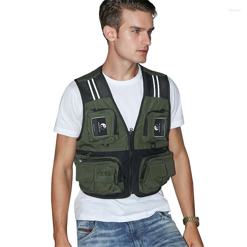 

Hunting Jackets Men's Portable Fishing Vest Multi-pocket Waterproof Sea Adjustable Sports, Kh