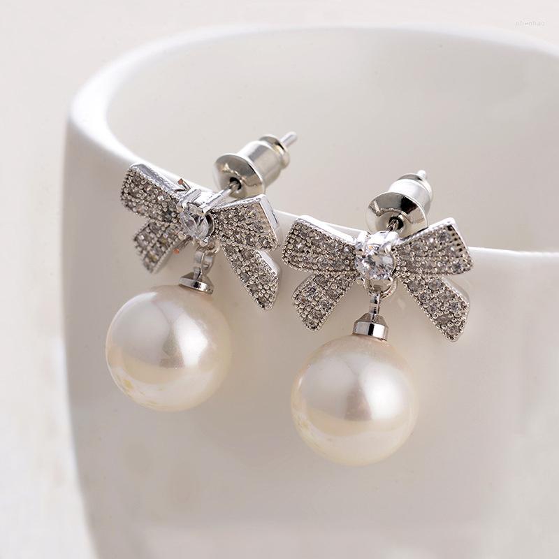 

Dangle Earrings Brand Genuine Luxury Real Jewels Korean Version Fashionable Thin Zircon Bowknot Pearl Ear Clip Integrated Dinn