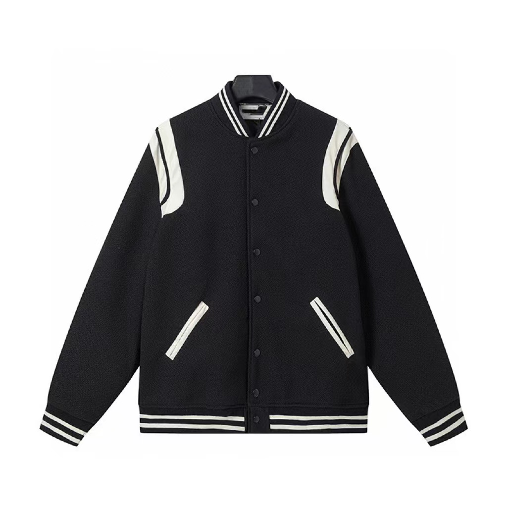 

Mens Jacket Brand Designer SLP Baseball Jacket Patchwork Style Woolen Jacket Black Casual Loose Fitting Couple High Street