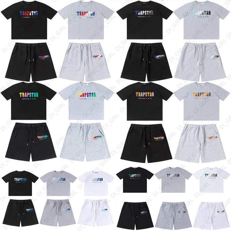 

Tracksuit Trapstar Mens T Shirt Pants 2 Piece Sets Designer Rainbow Towel Embroidery Sweatsuits Unisex Hip Hop Street Style, 604 black tshirt