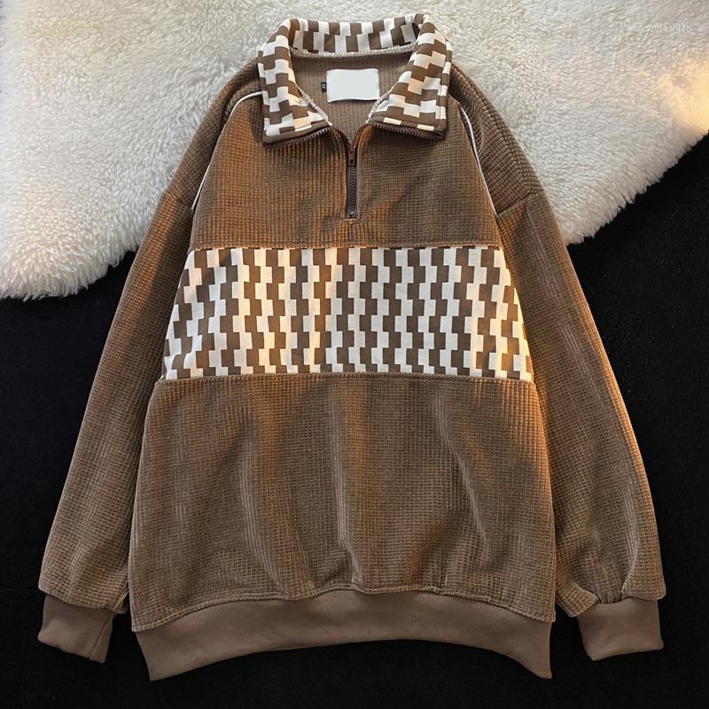 

Women's Hoodies Preppy Style Patchwork Sweatshirts Korean Fashion Polo Zipper Pullovers Kpop Clothes Loose Long Sleeves Hooded, Co