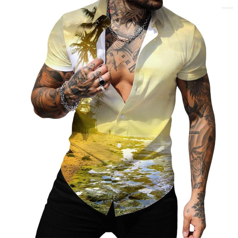 

Men's Casual Shirts Hawaiian Men's Floral Shirt Short-sleeved Single-breasted Lapel Summer Male Oversized -4XL, Purple
