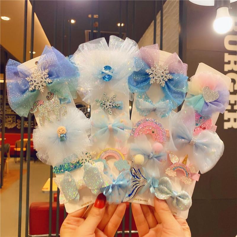 

Hair Accessories 3/5Pcs/Set Snowflake Chiffon Bow Hairpins Girls Cute Yarn Clip Children Sweet Barrettes Kids Fashion