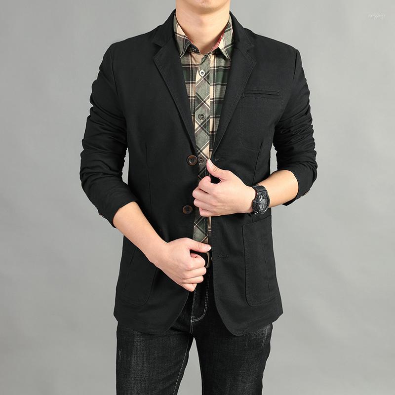 

Men's Suits Spring Jacket Male Middle-Aged Cotton Loose Suit Collar And Autumn Men's Casual, Black