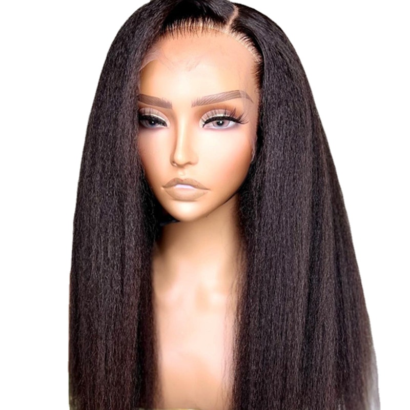 

Hair Wig Soft Black Yaki Kinky Straight Natural Long 26 Inch for Women Natural Hairline Kinky Straight Wig with Afro Baby Hair