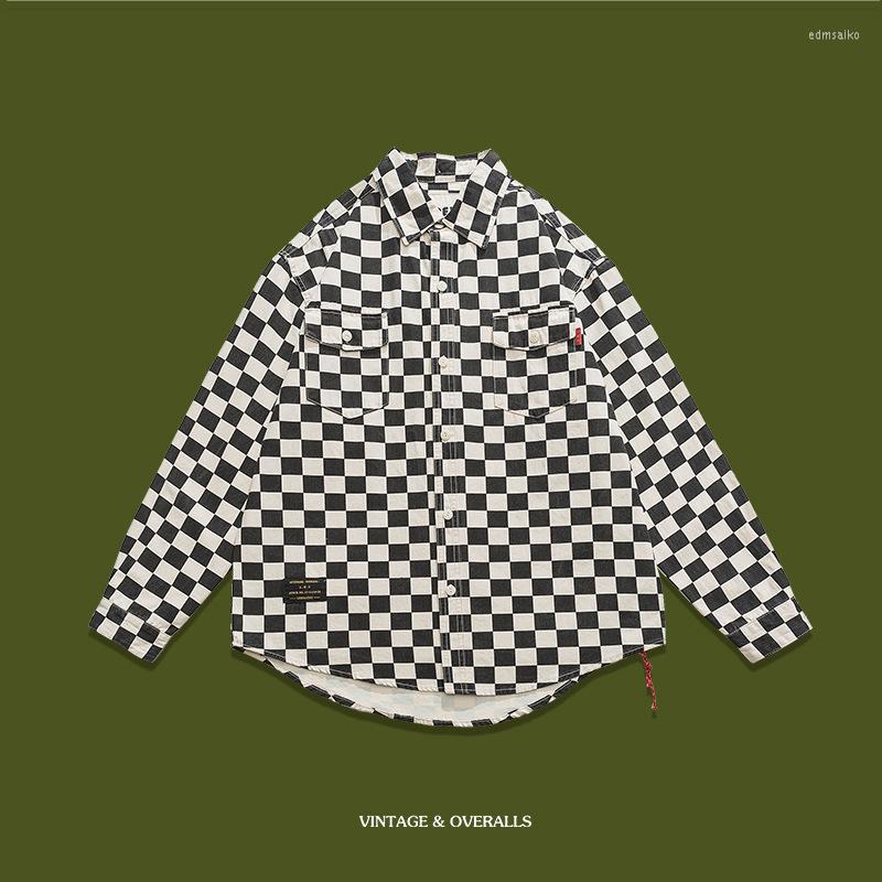 

Men's Casual Shirts 5038 Cotton Black White Check Plaid Men's Spring Fall Fashion High Quality Durable Dense Canva Blouses Overalls Tops, 5038 black plaid