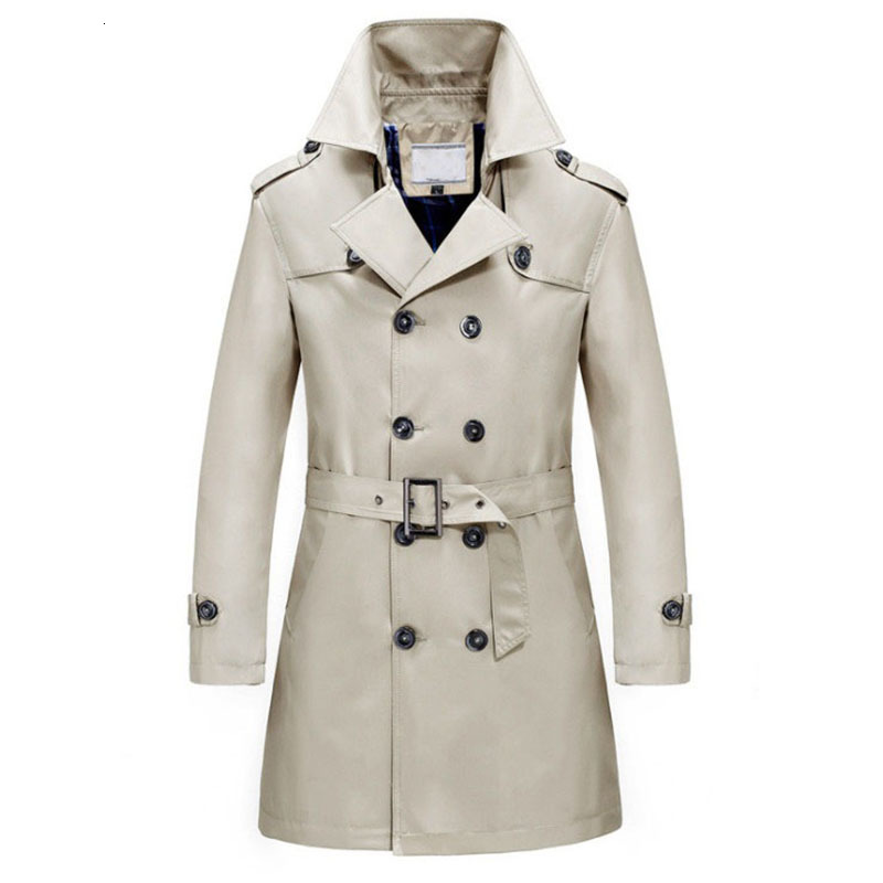 

Men's Trench Coats windbreaker business men's thin antiwrinkle spring autumn doublebreasted Mens Long trench Coat Masculino Clothing 230413, Black