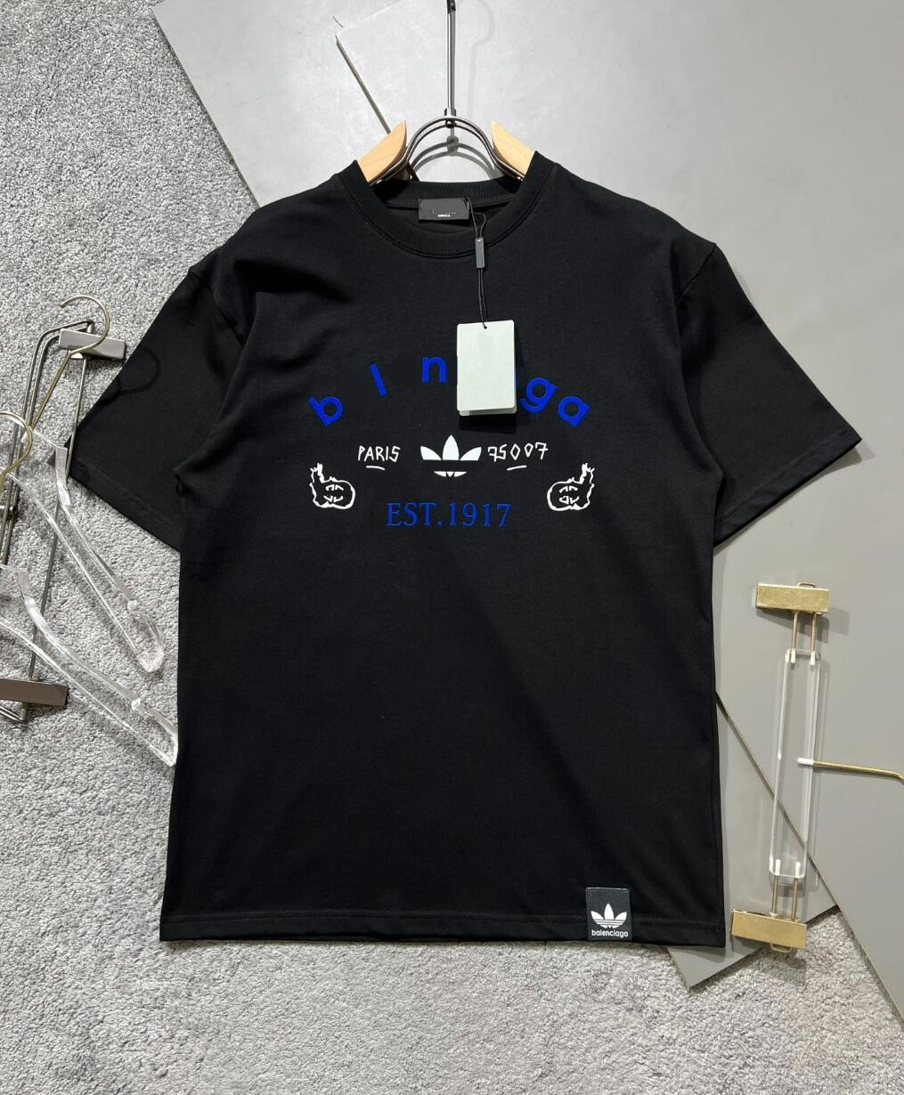 

Fashion Tees New Mens Outerwear Tshirts Summner Prue Cotton Short Sleeve Loose T Shirts Embroidery Letter Print Couples Clothes, Black