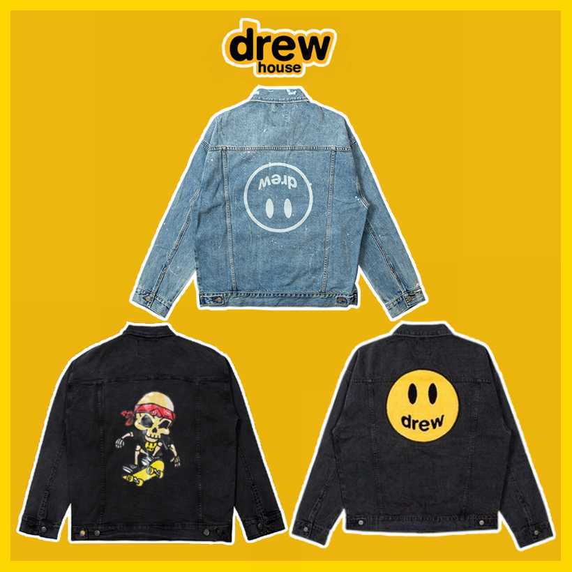 

Checked DrewHouse Justin Bieber's High Street Skull Pirate Embroidered Smiling Face Denim Coat Jacket, Shipping fee
