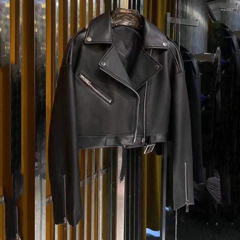 

Women' Leather Women Coat Spring And Autumn 2023 Fashion Ultra-Short Length Clothes With Belt Drop-Shoulder Sleeve Import Real Sheepskin