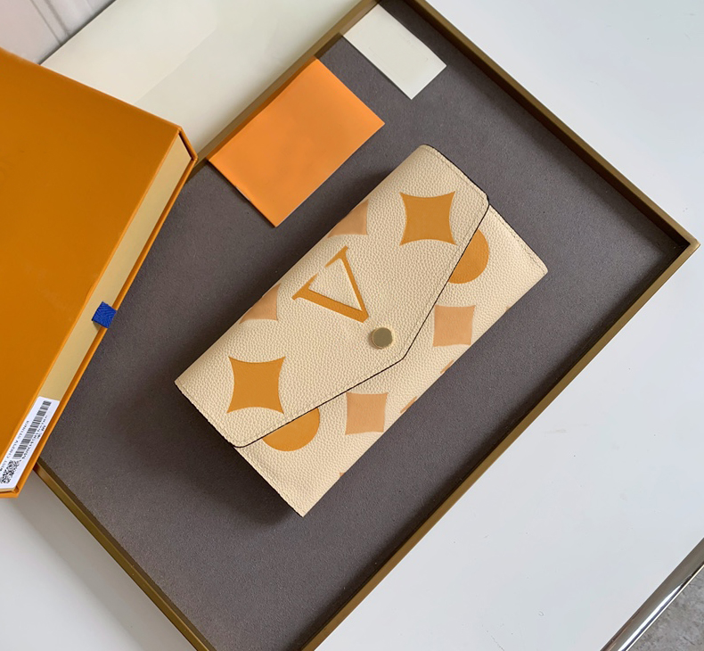 

Fashion designer womens wallets luxury SARAH purses flower letter Empreinte credit card holder ladies long slim envelope money clutch bags with box high-quality, 80496#monogrames