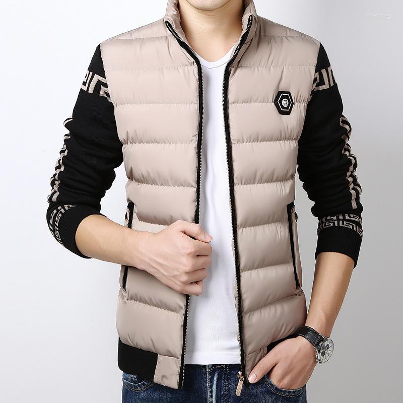

Men's Down Winter Jacket Korean-style Slim Fit Plus Velvet Cotton-padded Clothes Padded Style Knit Sleeve, Blue