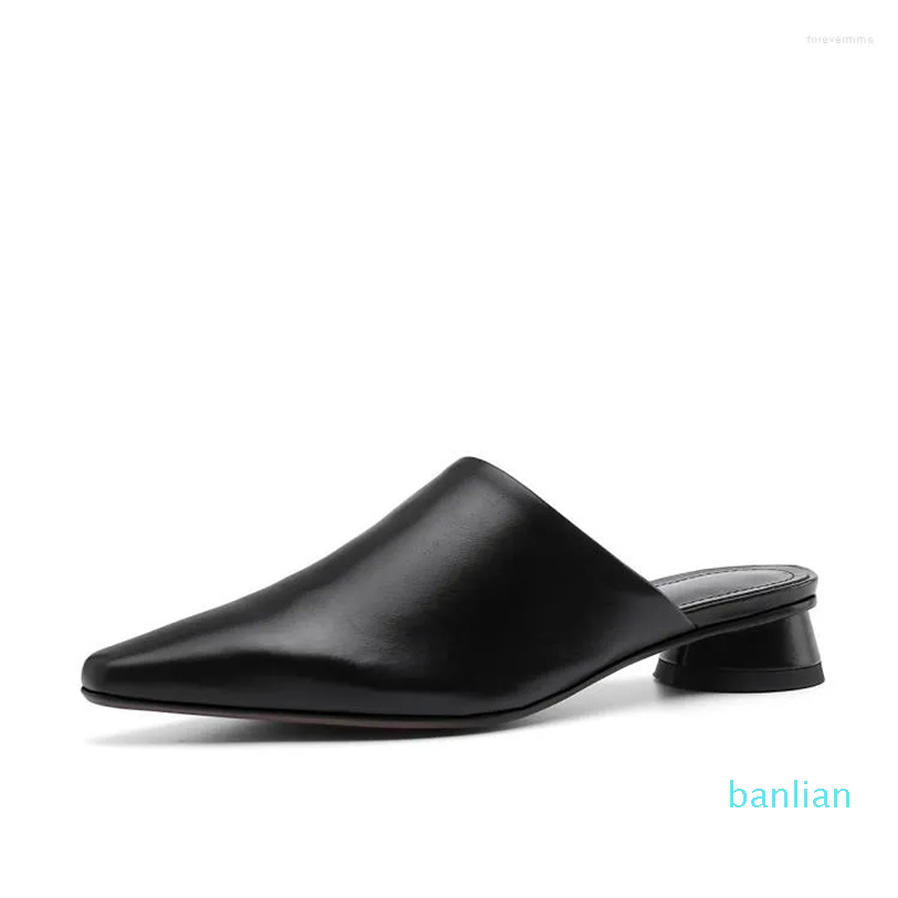 

Sandals 2023 Summer Women Leather Shoes For Pointed Toe Low Heel Cover Chunky Women's Mules, Caramel color