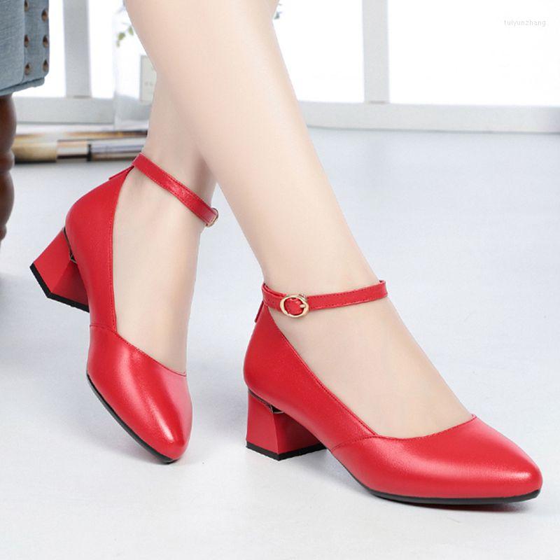 

Dress Shoes 2023 Women's Office Large Genuine Leather Medium Heel Red, Beige