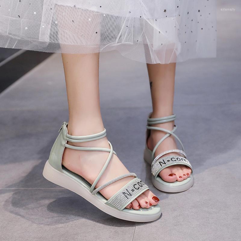 

Sandals Summer Women Fashion Casual Shoes For Woman Flat Zipper Female PU Round Toe Three Colors Ladies Soft, Black