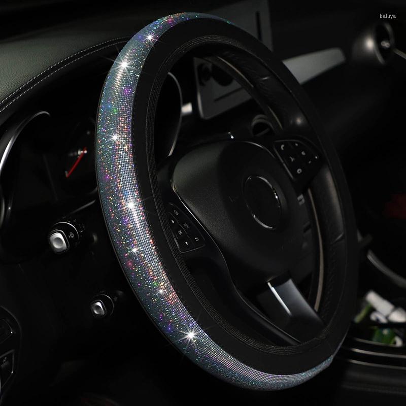 

Steering Wheel Covers Car Cover PU Leather Rhinestones Crystal Case Auto Interior Decor Styling 37/38mm