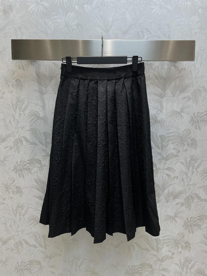 

Skirts Pleated Fabric Black Half Skirt With High-waisted A-line Hemline