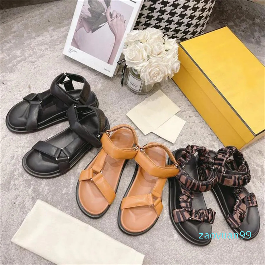 

Designer Women Sandals Feel Slippers Brown Satin Sandals Luxury Summer Beach Shoes Flats Womens Slip-on Sandal Sexy Leather Size 36-40, Color 1
