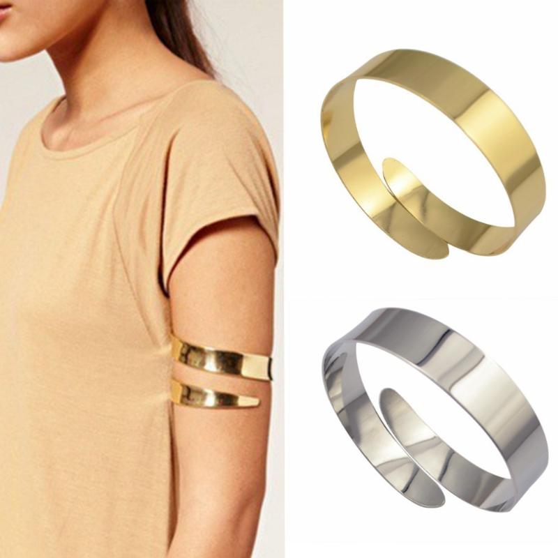 

Bangle Punk Metal Arm Cuff Bangles Fashion Hiphop Gold Silver Color Adjustable Armband Upper Bracelet For WomenBangle
