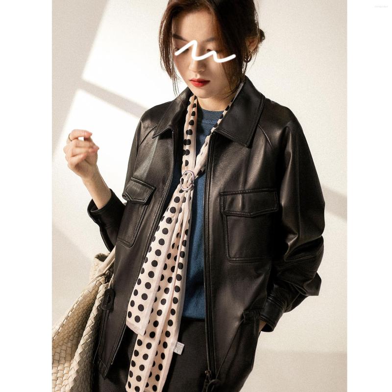 

Women's Leather Autumn And Winter Slim Waist Sheepskin Motorcycle Casual Jacket Coat Lamb Women, Black