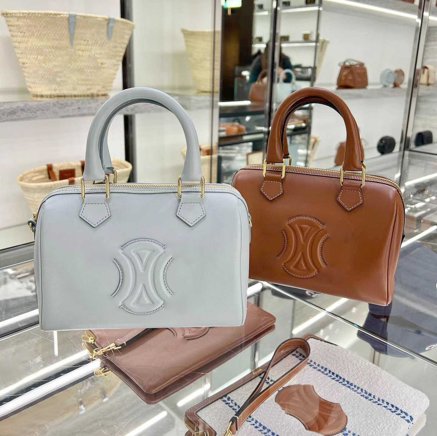 

the new Designer boston bag celins TRIOMPHE CANVAS Womens men Luxury Shoulder clutch bags handbag crossbody top handle tote duffle Bag hobo Genuine leather pochette, Brown