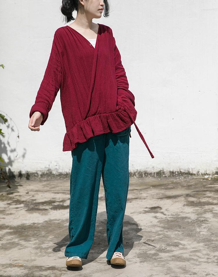 

Women's Pants Linen Cotton Elastic Waist Designal Women Original Loose Casual Novelty Vintage Autumn Solid Capris Female Trousers, Blue green