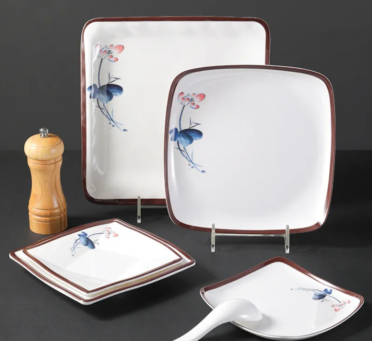 

Melamine plate imitation porcelain drop-resistant cold dish plate restaurant fast food square cooking plate restaurant cover rice plate commercial, White
