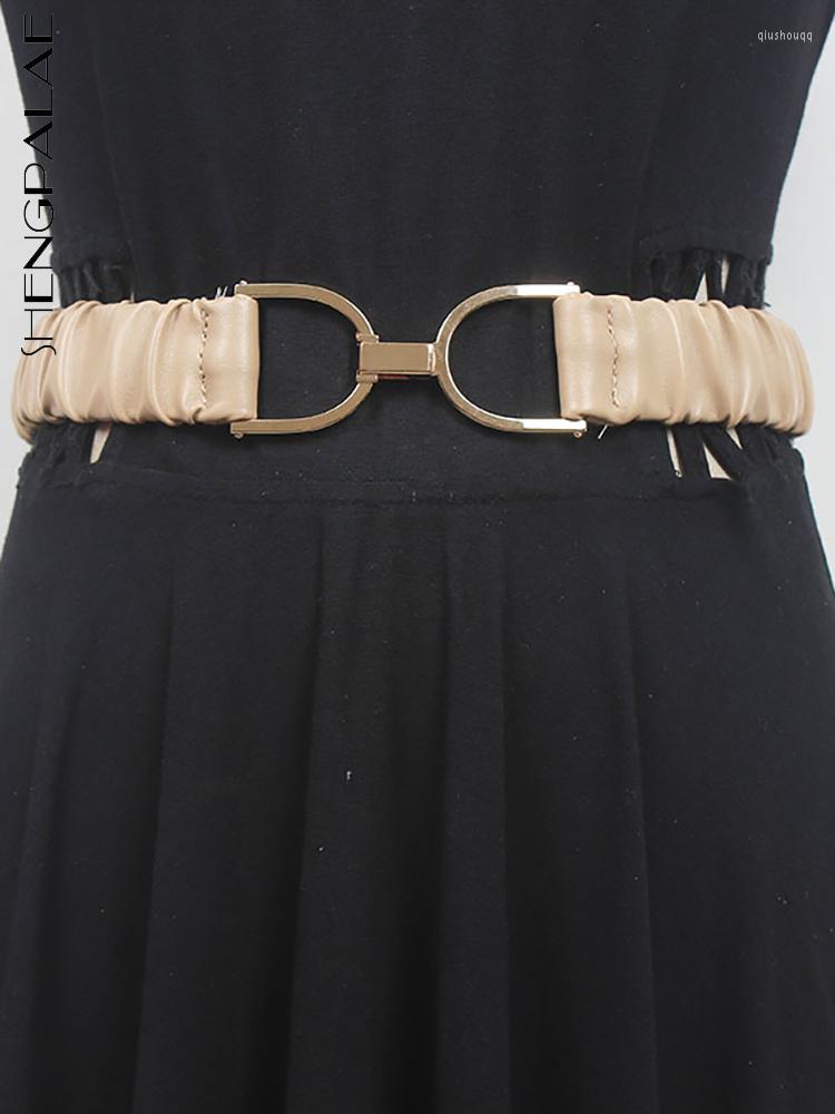 

Belts SHENGPALAE Women Pu Leather Metal Butterfly Buckle Belt Adjustable Elastic Solid Color Waist Fashion Female 2023 B1630, Black