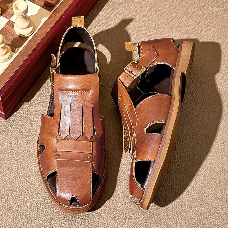 

Sandals Roman Men's Summer Tassel Gradiator Leisure Mature Man Luxury Fringe Concise Holiday Flat Shoes, Black