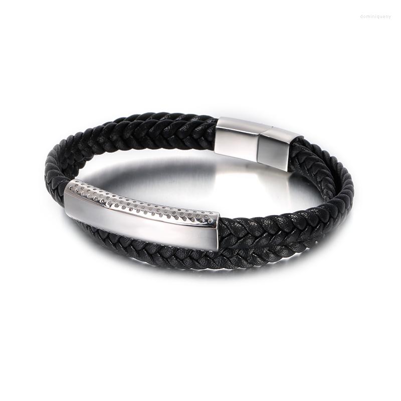 

Bangle Fashion Multi-Layer Black Leather Men Gold Color Stainless Steel Tape Buckle Square Weave Bracelet Jewelry