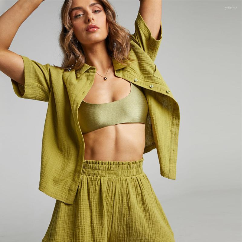 

Women' Tracksuits Remelon 2023 Summer Fashion Chic Solid Two Piece Sets For Women Elegant Short Sleeve Cotton Pleated Shorts Outfits, White