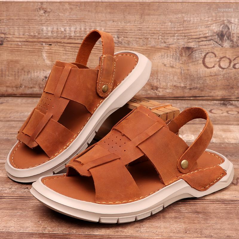 

Sandals Men's Summer Casual Breathable Lightweight Leather Anti-slip Soft Bottom Outdoor Slides Shoes Sandbeach, Black