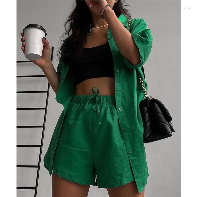 

Women's Tracksuits Summer Casual Tracksuit Women's Shorts Suits Green Streetwear Short Sleeve Shirt Tops Loose Drawstring Mini Two Piece, White