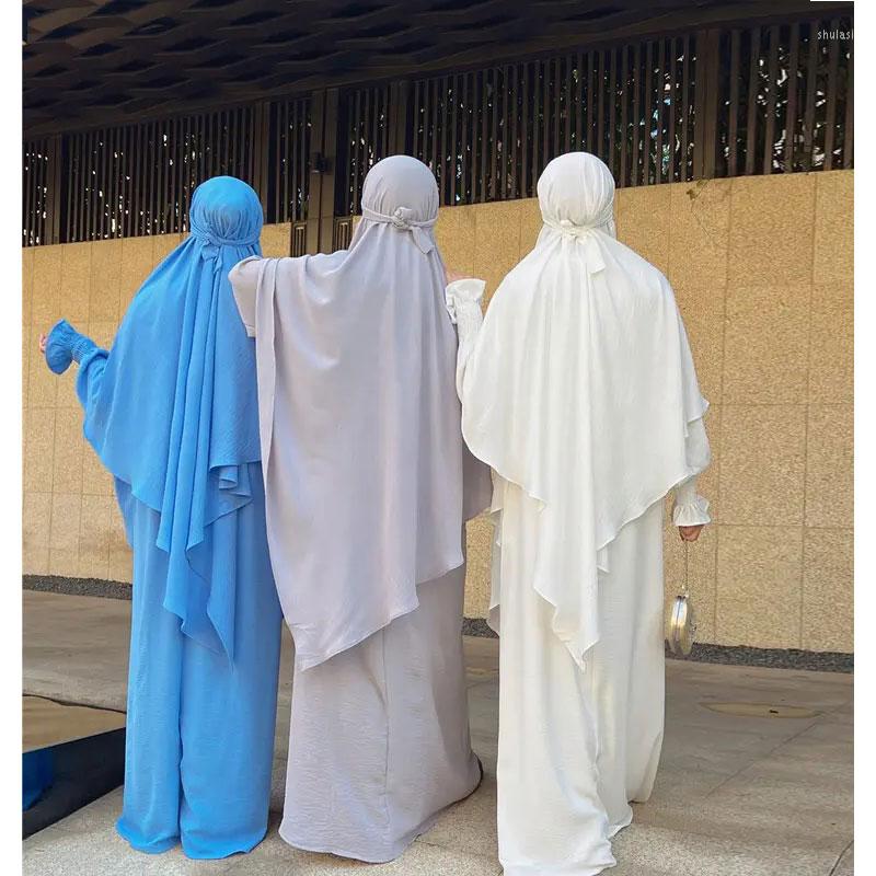 

Ethnic Clothing 2 Piece Prayer Garment For Muslim Women Set Islamic Layered Khimar With Long Dress Dubai Modesty Niqab Jilbab Ramadan