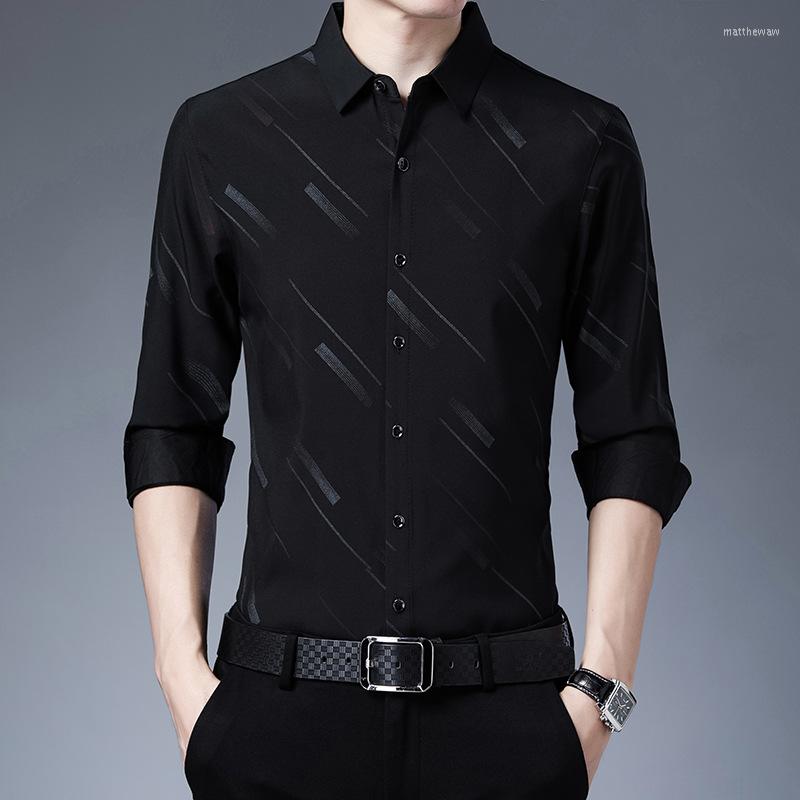 

Men's Casual Shirts Long Sleeve Printed Men's High Quality Business Turn Down Collar Male Dress Spring Autumn Man, Clam green