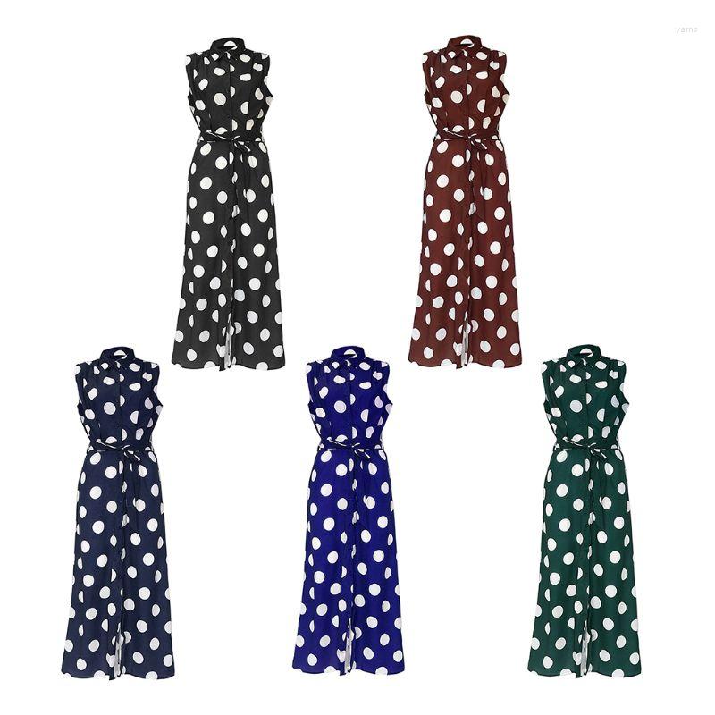 

Casual Dresses Womens Sleeveless Chiffon Midi Blouse Dress Vintage Large Polka Dot Printed Lape 10CD, Xxl