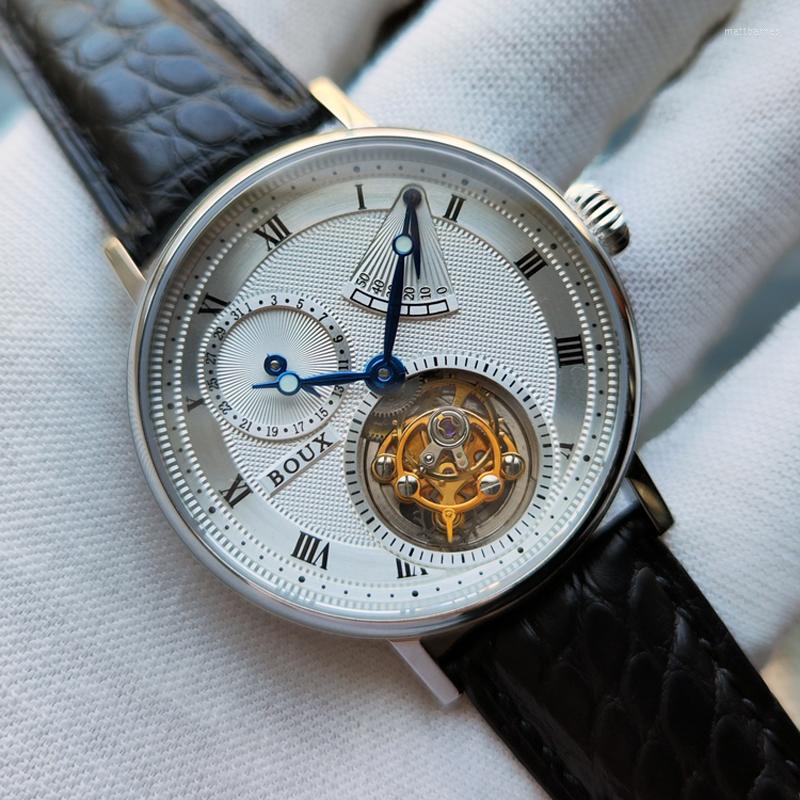 

Wristwatches BOUX Men's Skeletonized True Manual Tourbillon Mechanical Watches Multi-Function Calendar Energy Storage Display Crocodile, Coffee