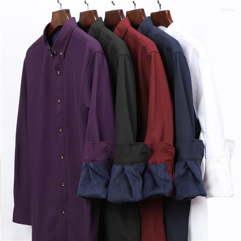 

Men's Casual Shirts Autumn Winter Men's Fleece Thickened Long Sleeve Business High Quality Loose Warm Shirt Plus Size 5XL 7XL 8XL 10XL, White
