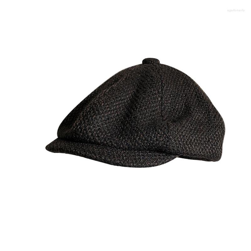 

Berets Unisex Autumn Winter Sboy Caps Men And Women Warm Cotton Octagonal Hat For Male Detective Hats Retro Flat BLM20, Black