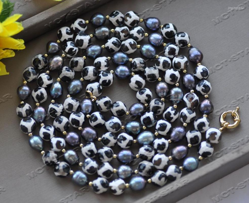 

Pendant Necklaces Z12519 50" Black 10mm Round Faceted Eye Agate Rice Pearl Necklace