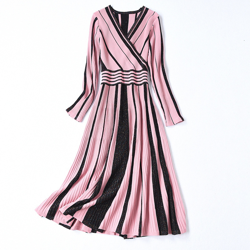 

Casual Dresses Dress autumn color contrast pleated big swing dress autumn winter women' wear230413, Champagne