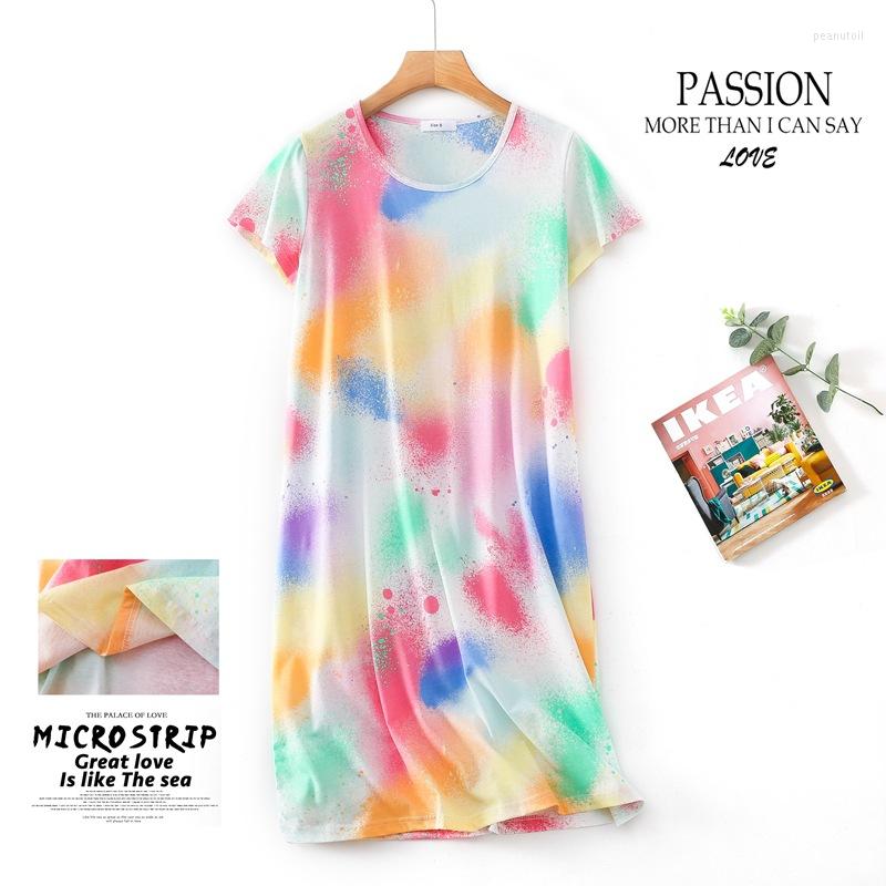 

Women' Sleepwear 2023 Summer Female Sweet Cute Print Nightwear Dress Ladies Cotton Nightgown Women Short Sleeve Round Collar Home