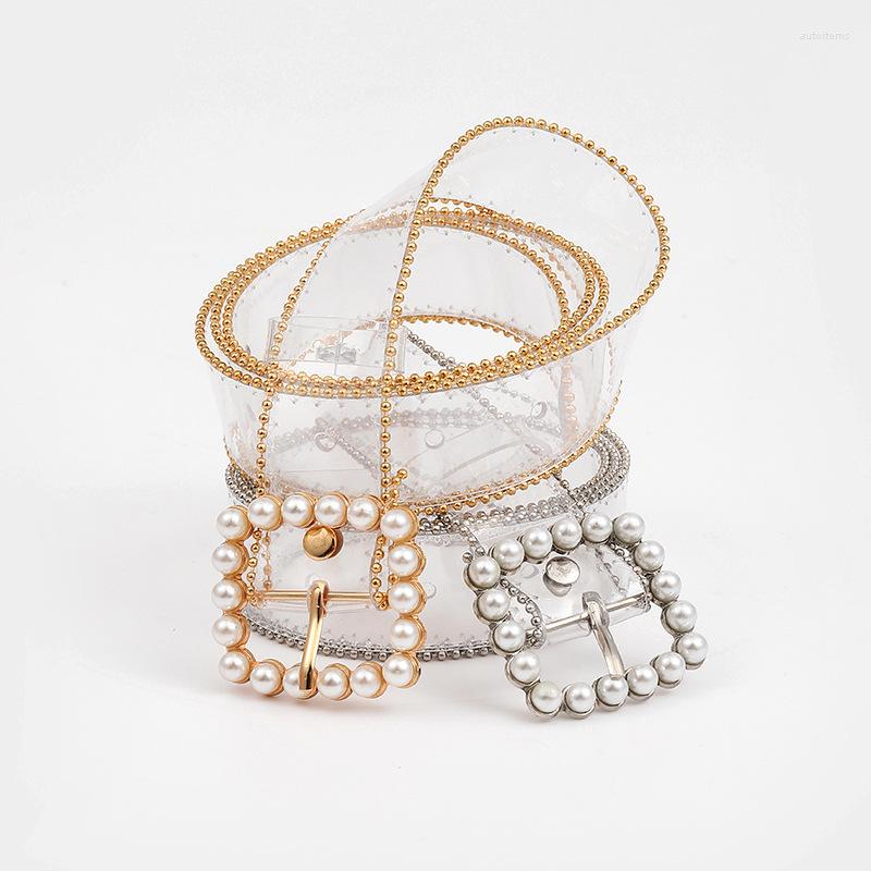 

Belts PVC For Women Female Pearl Waist Chain Water Drill Inlaid With Pearls Luxury Fashion Dress Accessories Buckles, Black