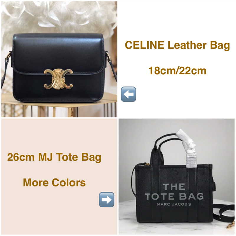 1:1 Dupe CE-LINE Flap Shoulder Bags for Women 18cm/22cm Fashion Leather Bags with Gold Triomphe Metal Hardware and 26cm Marc Jacobs Leather Tote