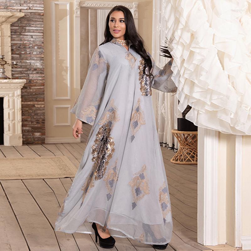 

Ethnic Clothing Sequins Mesh Embroidery Muslim Dress Abaya Jalabiya For Women Fashion Evening Dresses Festival Moroccan Kaftan Middle East