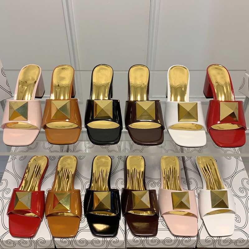 

Fashionable square head high-heeled sandals for women to wear new style flat slippers with thick heels large willow nails in spring summer 2023, Brown 5cm