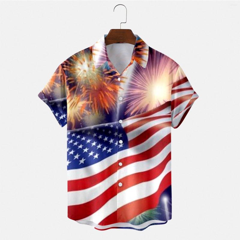 

Men's Casual Shirts 3d Print Men's 4th Of July American Flag Graphic Button Blouses Summer Single Breasted Short Sleeve Camisas Blusas, Black